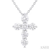 1/2 Ctw Round Cut Diamond Christian Cross 6-Stone Fashion Pendant With Chain in 14K White Gold